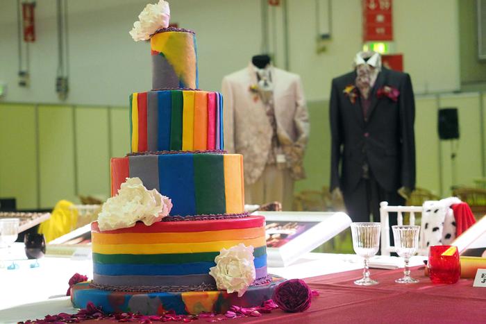 Un' immagine della fiera ''Gay Bride Expo'' primo salone dedicato ai matrimoni tra persone dello stesso sesso Bologna, 10 ottobre 2015.ANSA/GIORGIO BENVENUTI